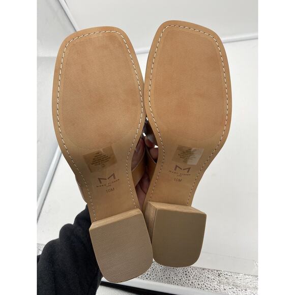 New Marc Fisher LTD Louisa‎ Leather Block Heel Slip On Mules Woven Tan Size 10M - Picture 7 of 8